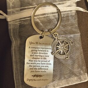 New Silver Compass Keychain with Inspirational Message Gift
